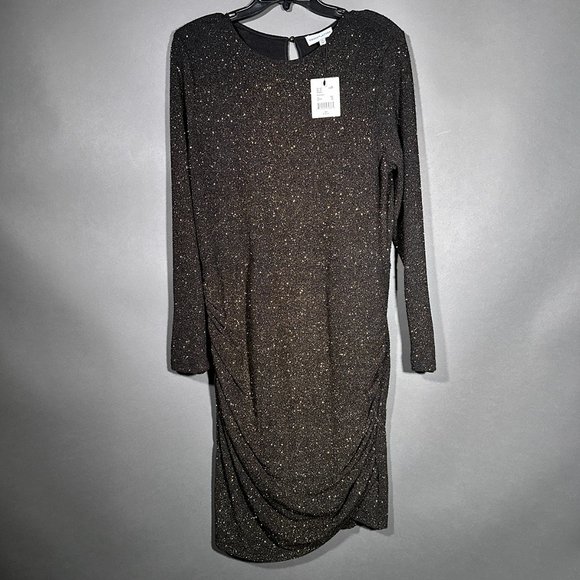NWT Gibson Latimer Black Gold Stretch Sparkle Long Sleeve Dress Size XXL - Picture 2 of 11